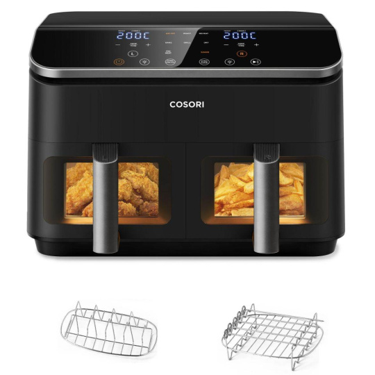 BAZAR - Cosori Dual Basket horkovzdušná fritéza 8.5l  + 5x špíz a rošt - Poškozený obal BAZAR - Cosori Dual Basket horkovzdušná fritéza 8.5l  + 5x špíz a rošt - Poškozený obal
