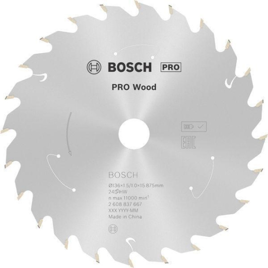 Bosch pilový kotouč PRO Wood cordless pro akumulátorovou okružní pilu, 136 × 1,5 × 15,875 mm