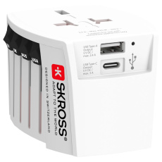 BAZAR - SKROSS cestovní adaptér MUV USB, USB A+C, univerzální pro 150 zemí - Poškozený obal (Komplet)