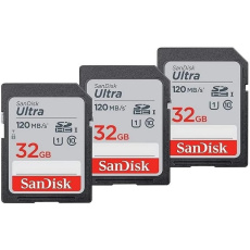 SanDisk SDHC karta 32GB Ultra (R:120/W:120 MB/s, UHS-I, C10), 3-Pack