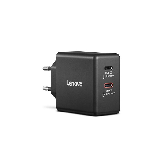LENOVO napájecí adaptér Dual USB-C 65W GaN Charger Black - EU