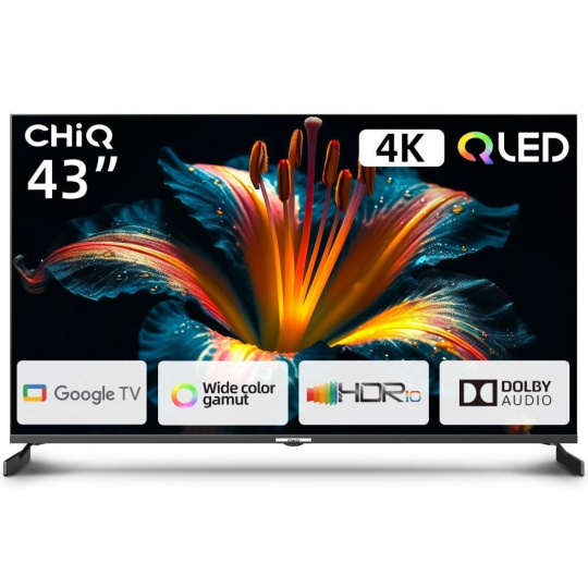 CHiQ U43QM8E TV 43", QLED, Google TV, Frameless, Dolby Audio, dbx-tv, nový design podstavce vzorek DEMO