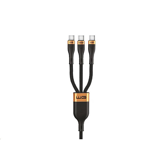 WG - Datový kabel 3v1 Type-C na 3x Type-C, 1,2 metru, 100 W + 15 W + 15 W, černá