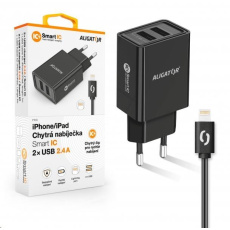 Aligator síťová nabíječka, 2x USB, kabel Lightning 2A, smart IC, 2,4 A, černá