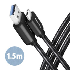 AXAGON BUCM3-AM15AB, SPEED kabel USB-C <-> USB-A, 1.5m, USB 3.2 Gen 1, 3A, ALU, oplet, černý