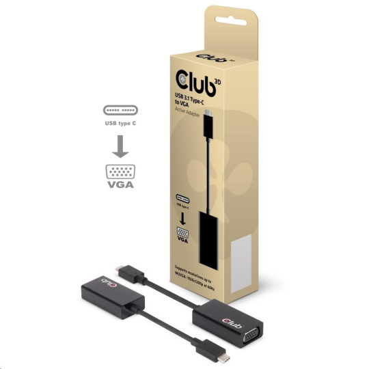 Club3D Adaptér aktivní USB 3.1 typ C na VGA (M/F), 15cm