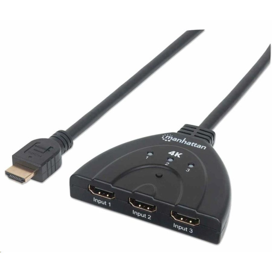 Manhattan HDMI přepínač, 4K 3-Port HDMI Switch, 4K@60Hz, USB Powered, černá