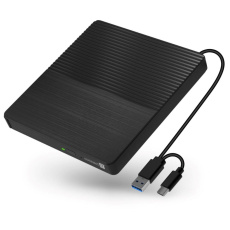 CONNECT IT Externí mechanika CD/DVD 3v1 SlimDrive, čtečka MicroSD/SD, 2xUSB, USB-A/USB-C, černá