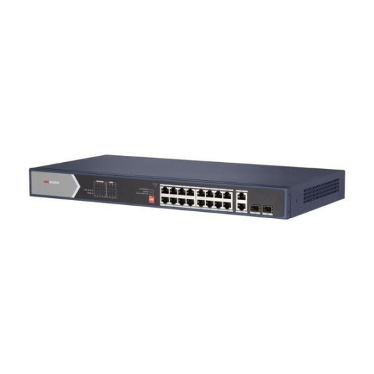 HIKVISION DS-3E0520HP-E, Full Gb switch 16x PoE (4x HI-PoE), 2x uplink RJ-45 + 2x uplink SFP, 225W, dosah až 300m