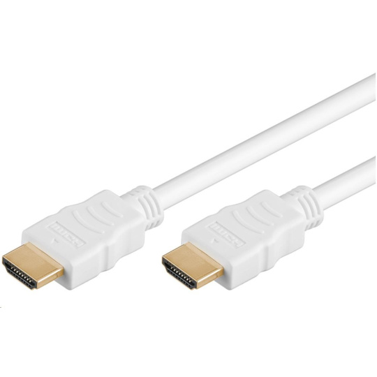 PremiumCord HDMI High Speed + Ethernet kabel, zlacené konektory, 1.5m, bílý