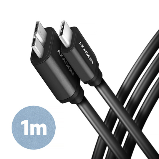 AXAGON BUMM3-CM10AB, SPEED kabel Micro-B USB <-> USB-C, 1m, USB 3.2 Gen 1, 3A, ALU, tpe, černý