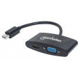 MANHATTAN 2-in-1 4K Mini DisplayPort Adapter, Mini DP Male to HDMI/VGA Female, Passive, Black