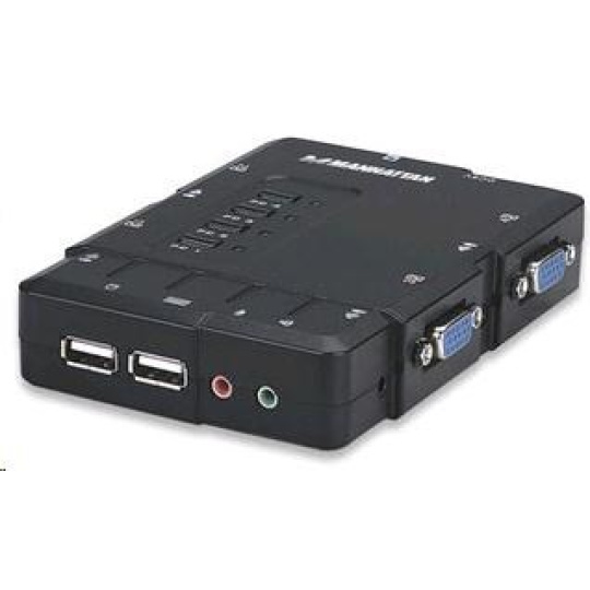 MANHATTAN KVM přepínač 4 porty, USB, audio, integrované kabely