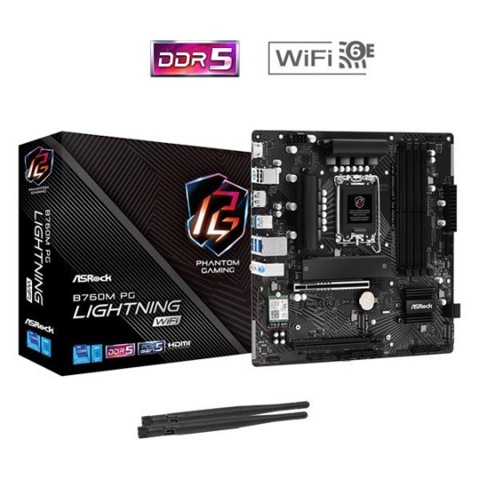 ASRock MB Sc LGA1700 B760M PG LIGHTNING WIFI, Intel B760, 4xDDR5, 1xDP, 1xHDMI, WiFi, mATX