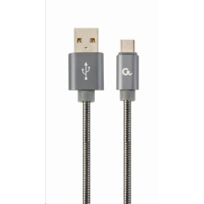 GEMBIRD Kabel USB 2.0 AM na Type-C kabel (AM/CM), 2m, metalická spirála, šedý, blister, PREMIUM QUALITY GEMBIRD Kabel USB 2.0 AM na Type-C kabel (AM/CM), 2m, metalická spirála, šedý, blister, PREMIUM QUALITY