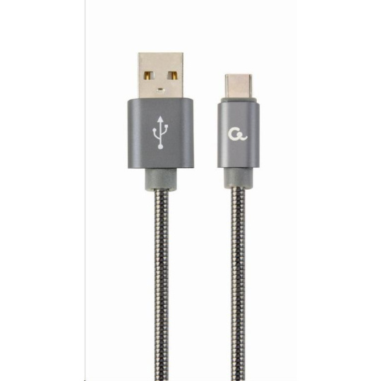 GEMBIRD Kabel USB 2.0 AM na Type-C kabel (AM/CM), 2m, metalická spirála, šedý, blister, PREMIUM QUALITY