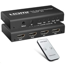 PREMIUMCORD HDMI switch 2:2 , 3D, 1080p s dálkovým ovladačem