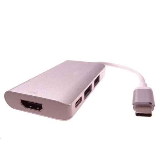 PREMIUMCORD Převodník USB3.1 typ C na HDMI + 2xUSB3.0 + PD charge, Aluminium pouzdro