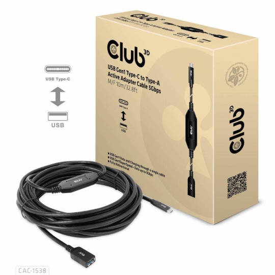 Club3D Kabel USB-C na USB-A, Aktivní adaptér/kabel, 5 Gbps (M/F), 10m