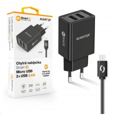 Aligator síťová nabíječka, 2x USB, kabel micro USB 2A, smart IC, 2,4 A, černá