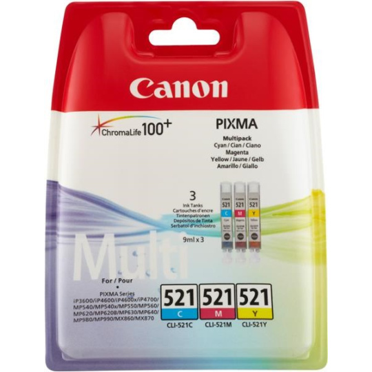 Canon CARTRIDGE CLI-521 C/M/Y MULTI-PACK SEC pro IP3600, MP 540,550,560, MP620,630,640, MP980,990