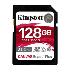 Kingston SDXC karta 128GB Canvas React Plus SDXC UHS-II 300R/260W U3 V90 for Full HD/4K/8K