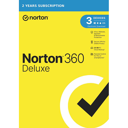 NORTON 360 DELUXE 25GB +VPN 1 uživatel pro 3 zařízení na 2 roky ESD 1+1 (50%)