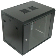 XtendLan 19" nástěnný rozvaděč 9U, šířka 600mm, hloubka 600mm, nosnost 60 kg, skleněné kouřové dveře, rozložený, černý